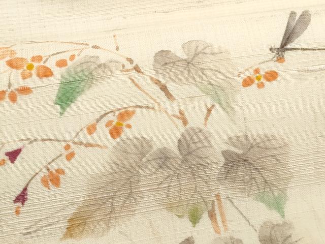 平和屋着物*夏物 九寸名古屋帯 手描き トンボ 枝葉文 正絹 逸品 CABJ4455fb