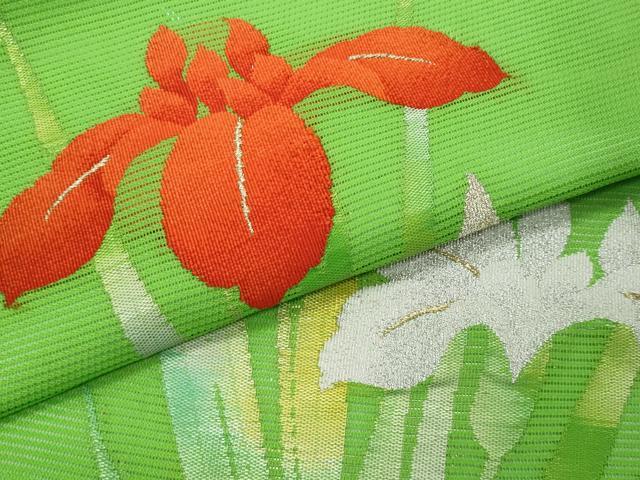 平和屋着物*夏物 九寸名古屋帯 杜若 金銀糸 正絹 逸品 CABJ4469fb