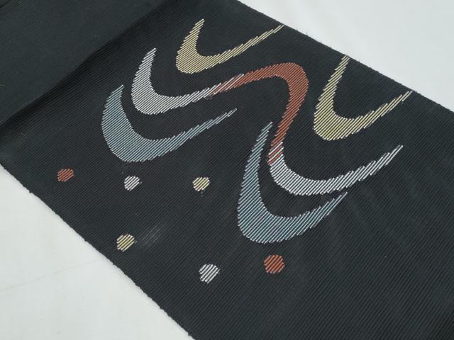 平和屋着物*夏物 八寸名古屋帯 流水文 黒地 正絹 逸品 CABJ4471fb