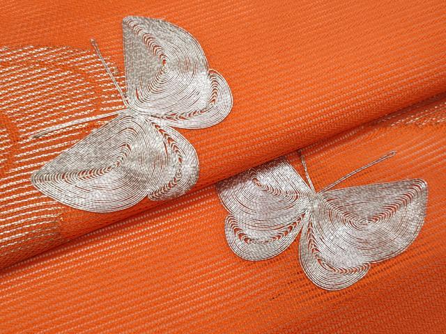 平和屋着物*夏物 九寸名古屋帯 駒刺繍 舞蝶文 銀糸 正絹 逸品 CABJ4472fb