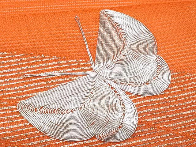 平和屋着物*夏物 九寸名古屋帯 駒刺繍 舞蝶文 銀糸 正絹 逸品 CABJ4472fb