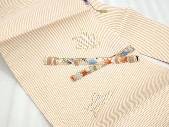 平和屋着物*夏物 九寸名古屋帯 絽綴れ 総絞り 駒刺繍 横笛楓文 金銀糸 正絹 逸品 CABJ4484fb