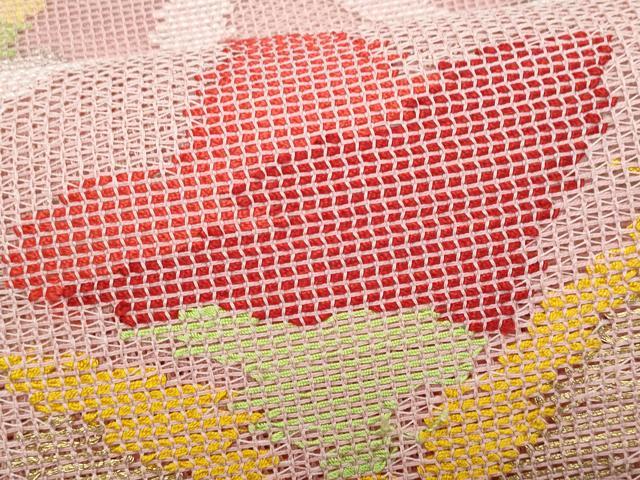 平和屋着物*夏物 八寸名古屋帯 羅 立涌草花文 金銀糸 正絹 逸品 CABJ4488fb