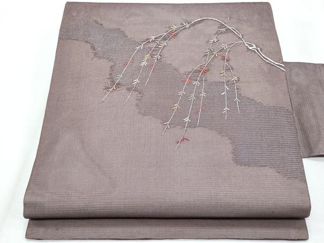 平和屋着物*夏物 九寸名古屋帯 総刺繍 道長枝垂れ柳 金銀糸 正絹 逸品 CABJ4493fb