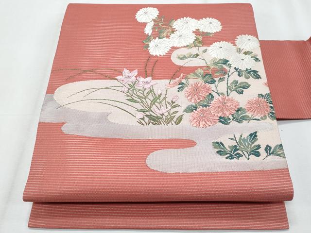 平和屋着物*夏物 九寸名古屋帯 唐織 桔梗 枝菊文 銀糸 正絹 逸品 CABJ4499fb