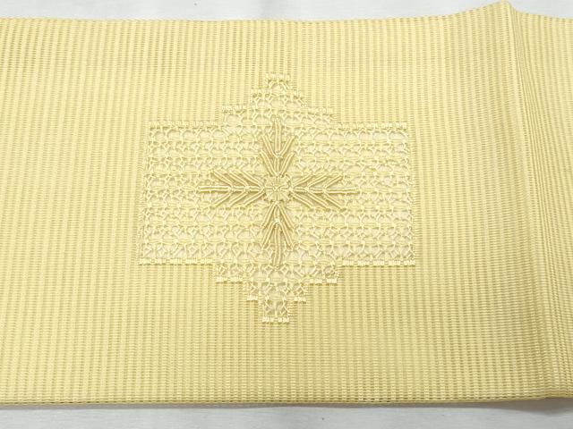平和屋着物*夏物 九寸名古屋帯 ドロンワーク 舞花文 淡黄色 正絹 逸品 CABJ4507fb