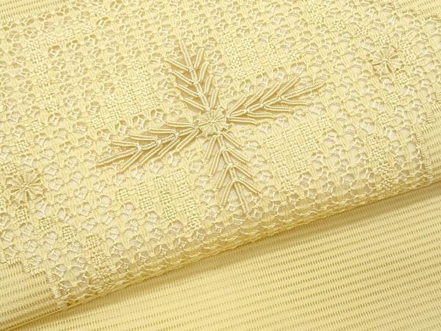平和屋着物*夏物 九寸名古屋帯 ドロンワーク 舞花文 淡黄色 正絹 逸品 CABJ4507fb