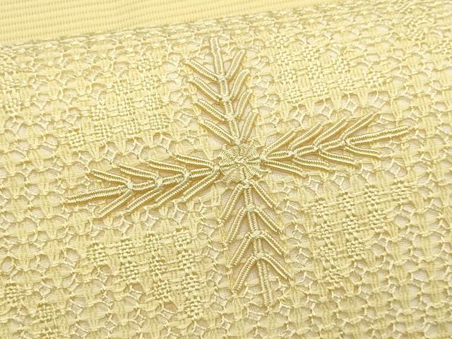 平和屋着物*夏物 九寸名古屋帯 ドロンワーク 舞花文 淡黄色 正絹 逸品 CABJ4507fb