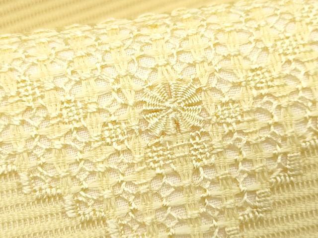 平和屋着物*夏物 九寸名古屋帯 ドロンワーク 舞花文 淡黄色 正絹 逸品 CABJ4507fb