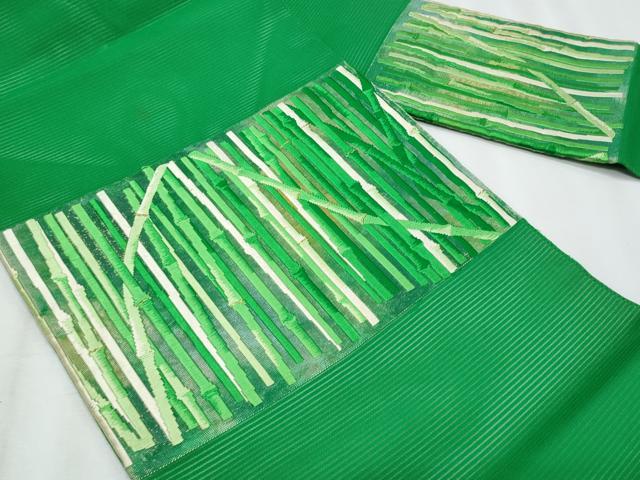 平和屋着物*夏物 九寸名古屋帯 唐織 竹並び 金糸 正絹 逸品 CABJ4508fb