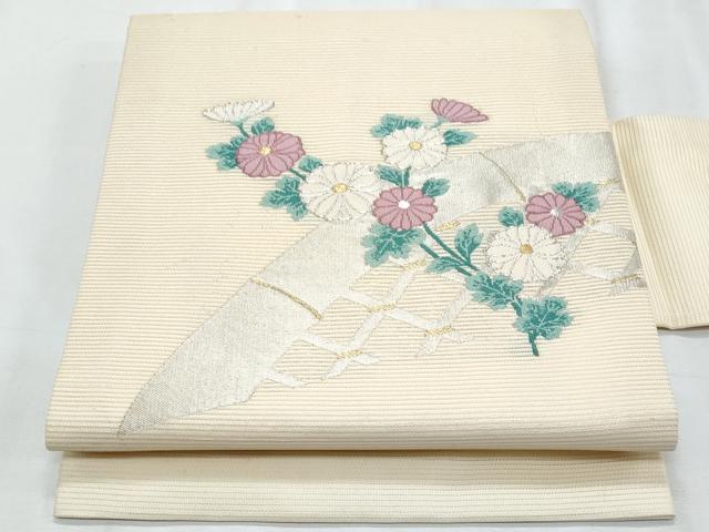 平和屋着物*夏物 九寸名古屋帯 籬枝菊文 金銀糸 正絹 逸品 CABJ4509fb
