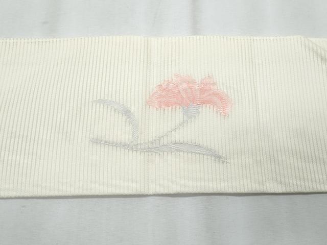 平和屋着物*夏物 九寸名古屋帯 地紙草花文 銀糸 正絹 逸品 CABJ4510fb