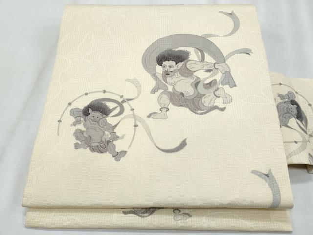 平和屋着物*夏物 全通柄 九寸名古屋帯 風神雷神 正絹 逸品 CABJ4518fb