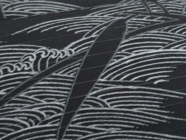 平和屋着物*夏物 塩瀬 九寸名古屋帯 立波笹文 黒地 金彩 正絹 逸品 CABJ4519fb