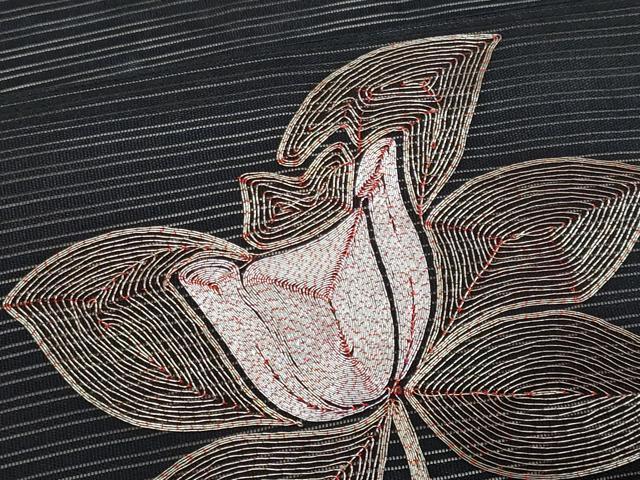 平和屋着物*夏物 九寸名古屋帯 駒刺繍 枝花文 黒地 正絹 逸品 CABJ4520fb