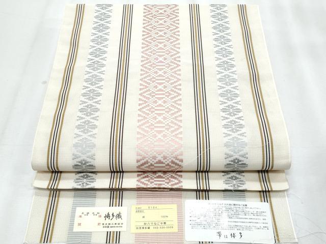 平和屋着物*夏物 本場筑前博多織 八寸名古屋帯 紗献上 浅黄色 博多金ラベル 加茂博多織謹製 証紙付き 正絹 逸品 CABJ4527fb
