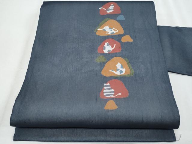 平和屋着物*夏物 九寸名古屋帯 猫 正絹 逸品 CABJ4532fb