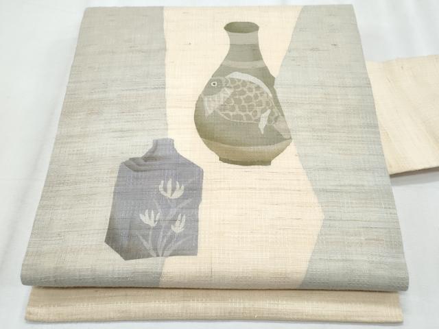 平和屋着物*夏物 九寸名古屋帯 ろうけつ染 魚 麻 逸品 CABJ4535fb