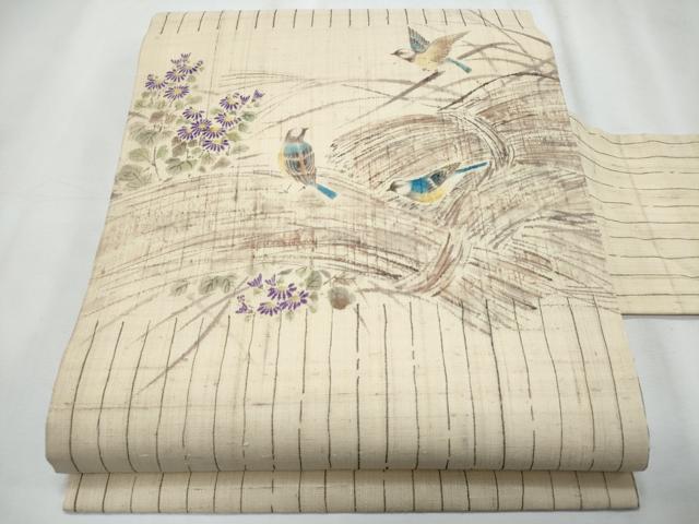 平和屋着物*夏物 九寸名古屋帯 手描き 花鳥文 正絹 逸品 CABJ4544fb