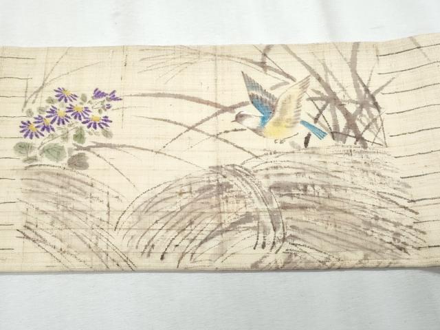 平和屋着物*夏物 九寸名古屋帯 手描き 花鳥文 正絹 逸品 CABJ4544fb