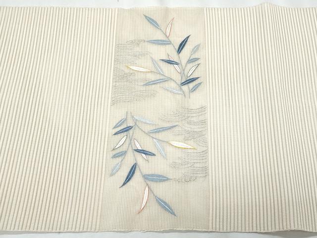 平和屋着物*夏物 八寸名古屋帯 総刺繍 絽綴れ 枝葉文 銀糸 正絹 逸品 CABJ4546fb