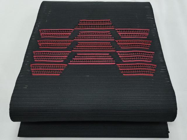 平和屋着物*夏物 八寸名古屋帯 絽綴れ 幾何学文様 黒地 正絹 逸品 CABJ4548fb