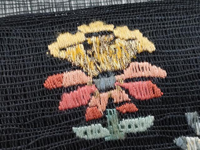 平和屋着物*夏物 八寸名古屋帯 絽刺し 区限刺繍 枝花文 黒地 金糸 正絹 逸品 CABJ4567fb