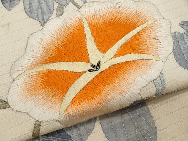 平和屋着物*夏物 アンティーク 大正ロマン 九寸名古屋帯 総刺繍 手刺繍 朝顔 金銀糸 正絹 逸品 CABJ4613fb