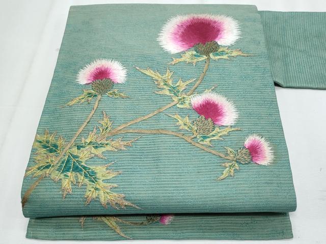 平和屋着物*夏物 アンティーク 大正ロマン 九寸名古屋帯 総刺繍 手刺繍 枝花文 金糸 正絹 逸品 CABJ4614fb
