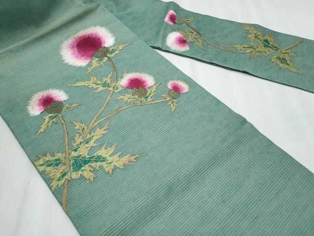 平和屋着物*夏物 アンティーク 大正ロマン 九寸名古屋帯 総刺繍 手刺繍 枝花文 金糸 正絹 逸品 CABJ4614fb
