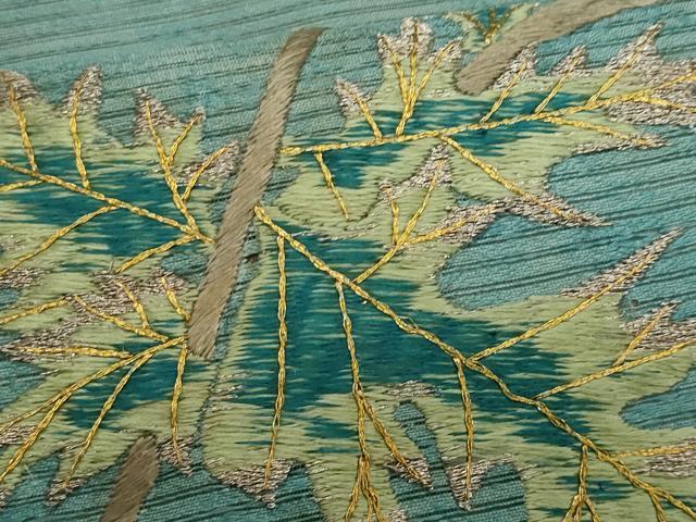 平和屋着物*夏物 アンティーク 大正ロマン 九寸名古屋帯 総刺繍 手刺繍 枝花文 金糸 正絹 逸品 CABJ4614fb