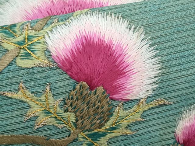 平和屋着物*夏物 アンティーク 大正ロマン 九寸名古屋帯 総刺繍 手刺繍 枝花文 金糸 正絹 逸品 CABJ4614fb