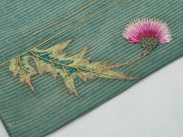 平和屋着物*夏物 アンティーク 大正ロマン 九寸名古屋帯 総刺繍 手刺繍 枝花文 金糸 正絹 逸品 CABJ4614fb