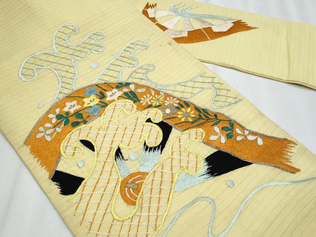 平和屋着物*夏物 アンティーク 大正ロマン 九寸名古屋帯 総刺繍 手刺繍 立波籬花文 金糸 正絹 逸品 CABJ4615fb