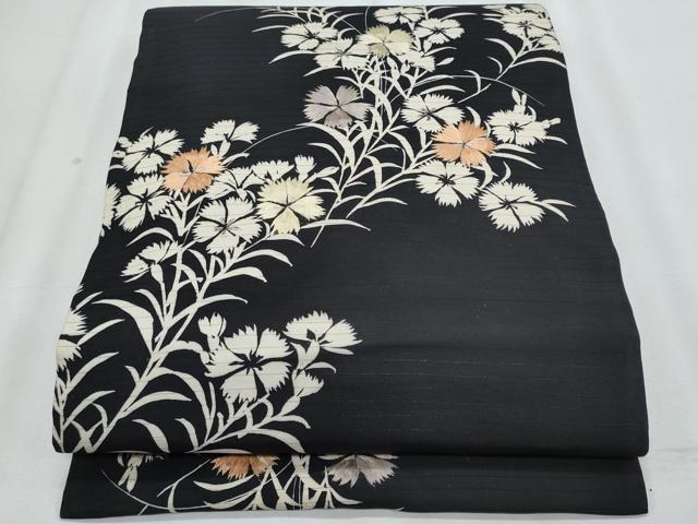 平和屋着物*夏物 アンティーク 大正ロマン 塩瀬 九寸名古屋帯 刺繍 枝花文 黒地 正絹 逸品 CABJ4618fb
