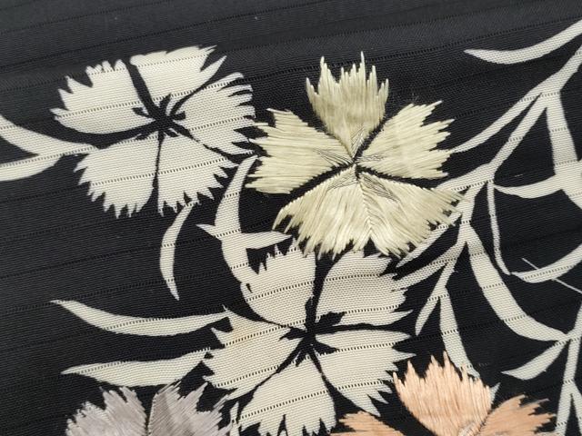 平和屋着物*夏物 アンティーク 大正ロマン 塩瀬 九寸名古屋帯 刺繍 枝花文 黒地 正絹 逸品 CABJ4618fb
