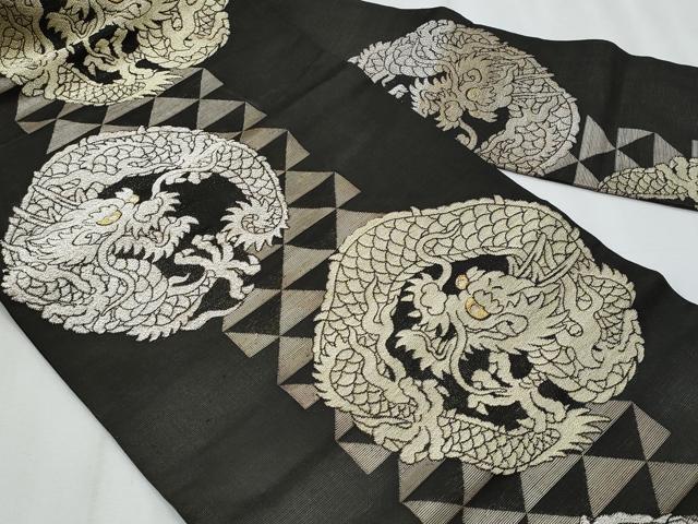 平和屋着物*夏物 九寸名古屋帯 竜 黒地 金銀糸 正絹 逸品 CABJ4620fb