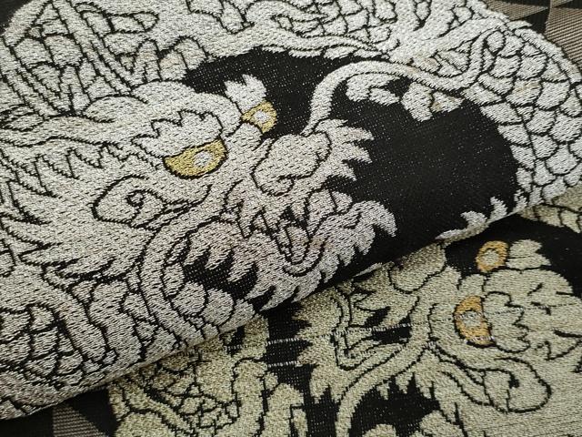 平和屋着物*夏物 九寸名古屋帯 竜 黒地 金銀糸 正絹 逸品 CABJ4620fb