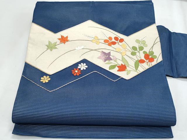 平和屋着物*夏物 九寸名古屋帯 駒刺繍 枝花文 金糸 正絹 逸品 CABJ4630fb