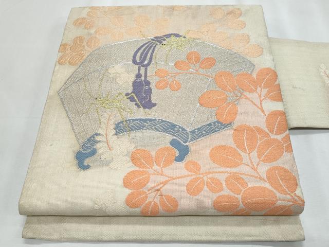 平和屋着物*夏物 アンティーク 大正ロマン 九寸名古屋帯 文箱草花文 金銀糸 正絹 逸品 CABJ4688fb