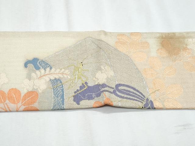 平和屋着物*夏物 アンティーク 大正ロマン 九寸名古屋帯 文箱草花文 金銀糸 正絹 逸品 CABJ4688fb