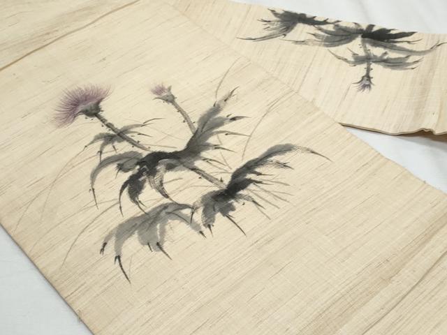 平和屋着物*夏物 九寸名古屋帯 作家物 手描き 枝花文 麻 逸品 CABJ4689fb