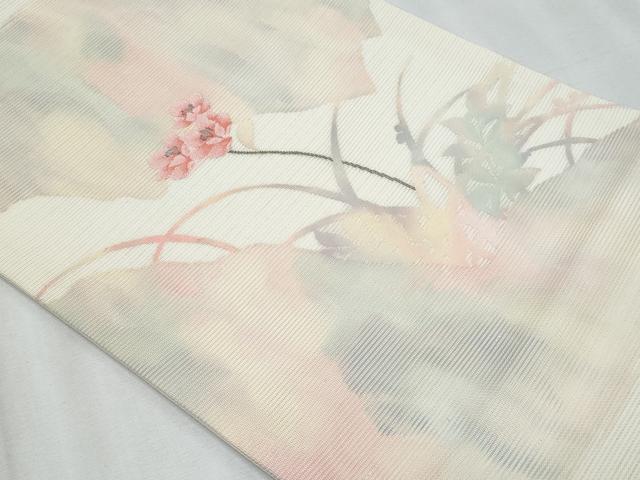 平和屋着物*夏物 九寸開き名古屋帯 枝花文 金糸 正絹 逸品 CABJ4694fb