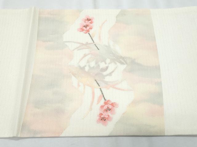 平和屋着物*夏物 九寸開き名古屋帯 枝花文 金糸 正絹 逸品 CABJ4694fb
