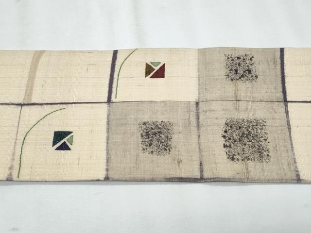平和屋着物●九寸名古屋帯 生紬 市松吉祥文 正絹 逸品 CABJ4698fb