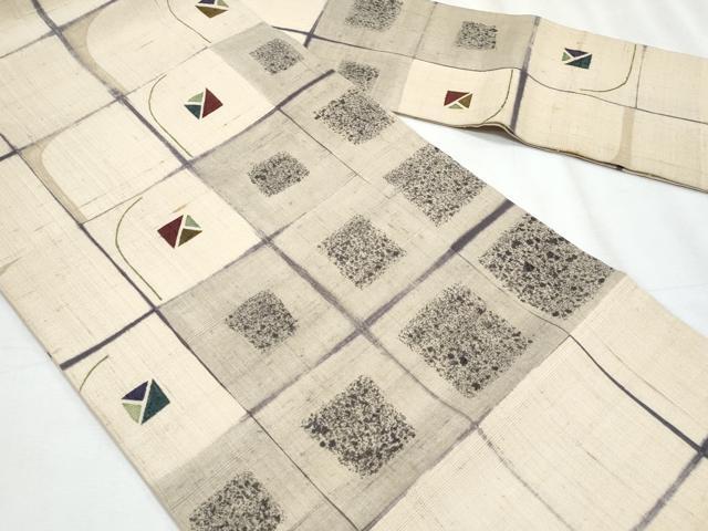 平和屋着物●九寸名古屋帯 生紬 市松吉祥文 正絹 逸品 CABJ4698fb