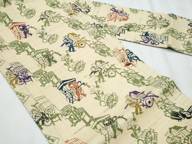 平和屋着物*夏物 全通柄 九寸名古屋帯 型染め 生紬 人物文 正絹 逸品 CABJ4699fb
