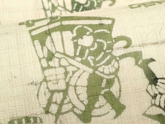 平和屋着物*夏物 全通柄 九寸名古屋帯 型染め 生紬 人物文 正絹 逸品 CABJ4699fb