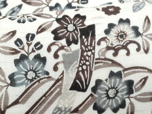 平和屋着物*夏物 全通 九寸名古屋帯 型染め 舞蝶花文 麻 逸品 CABJ4701fb