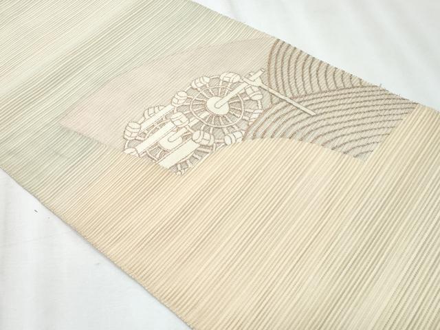 平和屋着物*夏物 八寸名古屋帯 絽綴れ 地紙鎚車 金糸 正絹 逸品 CABJ4717fb